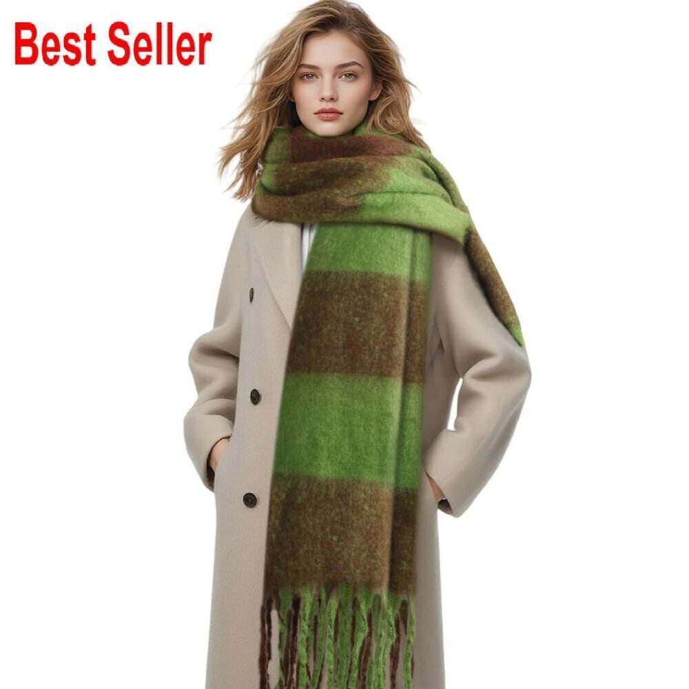 Oversized Chunky Winter Scarf Soft Cashmere-Like Polyester Elegant Shawl Wrap